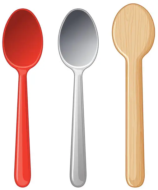 Vector illustration of Three different spoons, each with unique material