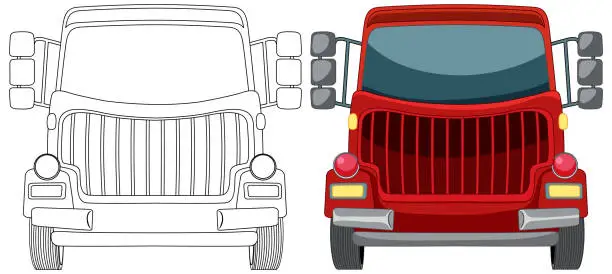 Vector illustration of Vector illustration of a jeep in color and outline