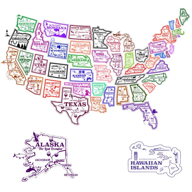 Vector illustration of Retro United State Travel Map