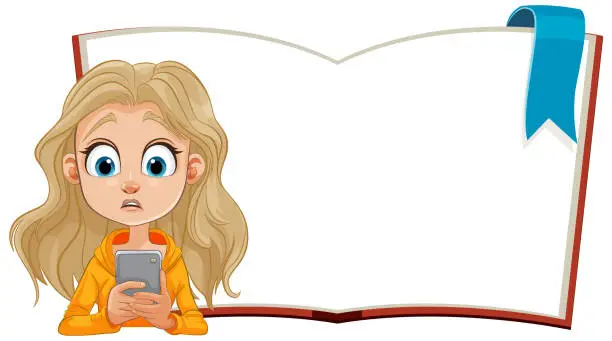 Vector illustration of Cartoon girl shocked by content on her phone