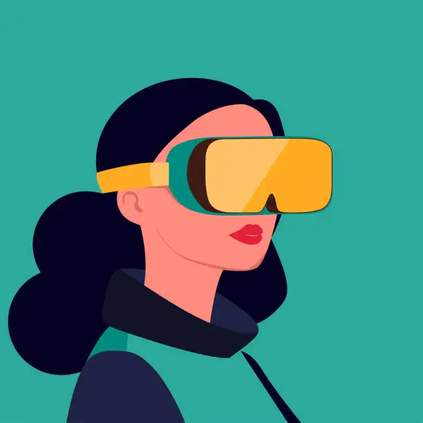 Vector illustration of Beautiful  girl wearing VR glasses, with a minimalist vector style