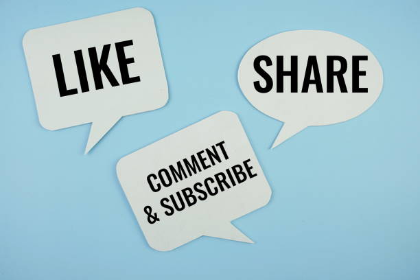 istock Social media concept with Like, Share, Comment & Subscirbe text message on buble speech on blue background 2139771328
