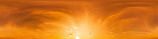 istock Golden glowing red orange sunset sky panorama. Hdr seamless spherical equirectangular 360 panorama. Sky dome or zenith for 3D visualization and sky replacement for aerial drone 360 panoramas. 2139781752