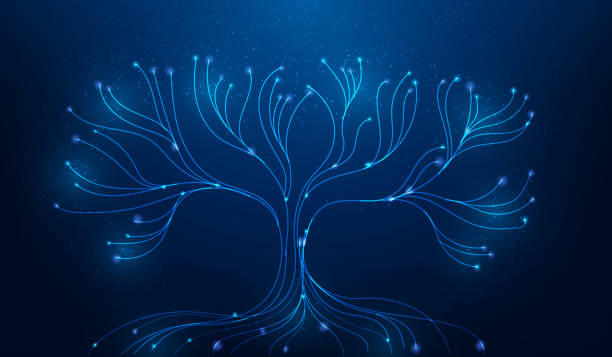 ukládání dat stromů digitální technologie online internetová síť. větev velkých objemů dat na modrém pozadí. vektorové ilustrace fantastický digitální design - ekosystém stock ilustrace