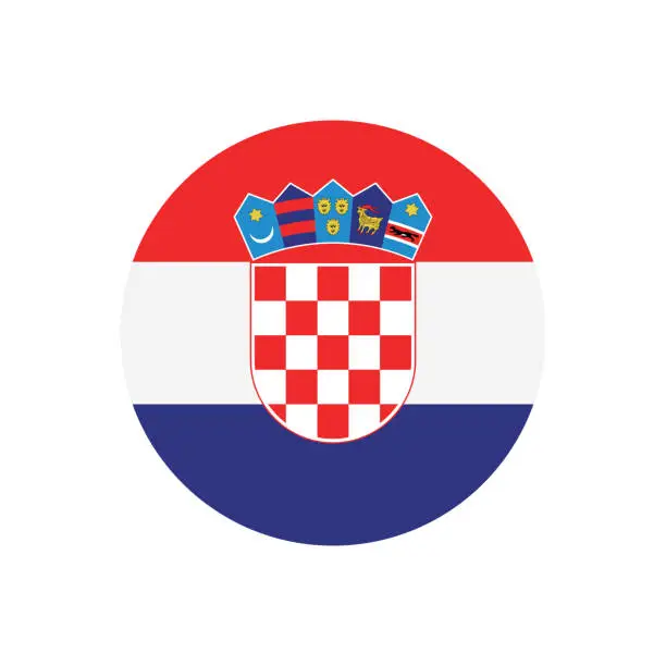 Vector illustration of Croatia flag. Button flag icon. Standard color. Round button icon. The circle icon. Computer illustration. Digital illustration. Vector illustration.