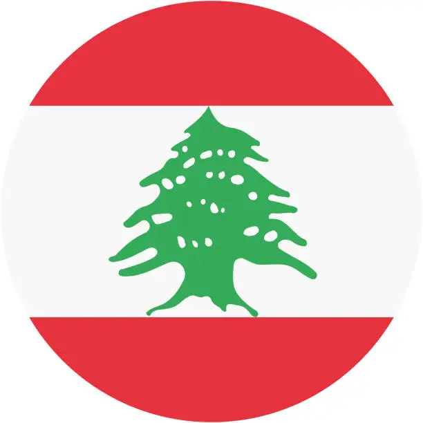 Vector illustration of Lebanon flag. Circular icon. Round flag. Standard colors. Digital illustration. Computer illustration. Vector illustration.