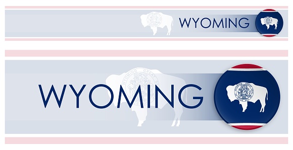 Wyoming US state horizontal web banner in modern neomorphism style. Webpage Wyoming election header button for mobile application or internet site. Vector
