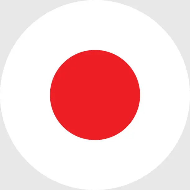 Vector illustration of Japan flag. Circle icon flag. Standard color. Button flag icon. Digital illustration. Computer illustration. Vector illustration.
