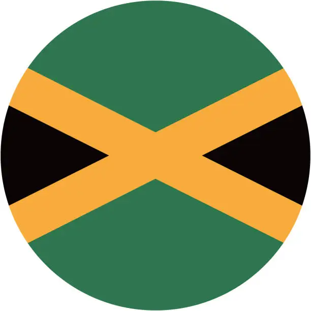 Vector illustration of Jamaica flag. Button flag icon. Standard color. Round button icon. 3d ICONS. The circle icon. Computer illustration. Digital illustration. Vector illustration.