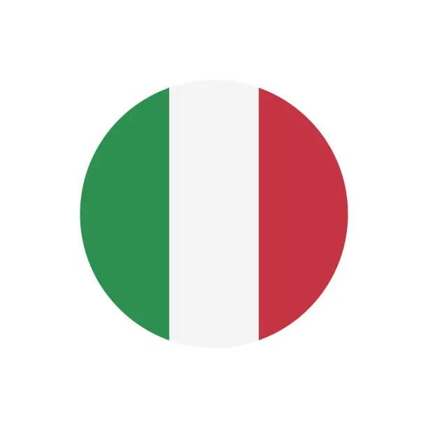 Vector illustration of Italy flag. Standard color. Circular icon. Round national flag. Digital illustration. Computer illustration. Vector illustration.