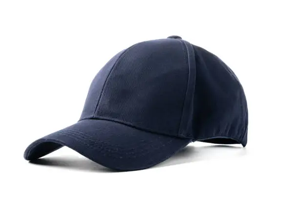 Photo of Navy Blue Baseball Cap on a White Background With Clear Lighting