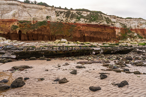 The Wreck of the Steam Trawler Sheraton and the Hunstanton Cliffs in Norfolk, England, UK