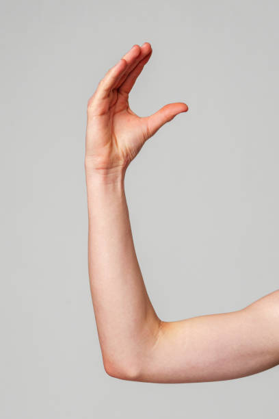 istock Elevated Bare Human Arm Bent at the Elbow Against a Neutral Background 2139931204