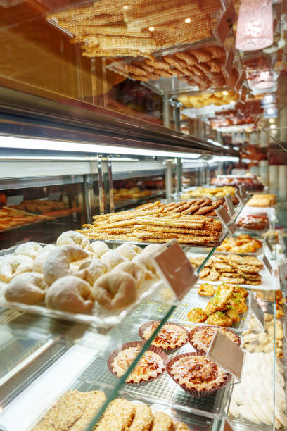 Delectable Assortment of Pastries and Sweets on Display at a Bakery Shop