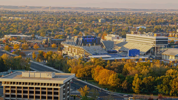 Idaho, U.S. - November 10, 2023: Aerial view of Albertsons Stadium in city during morning at Boise, Idaho, USA.