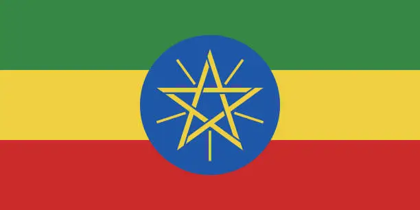 Vector illustration of Ethiopia flag. Standard size. The official ratio. A rectangular flag. Standard color. Flag icon. Digital illustration. Computer illustration. Vector illustration.