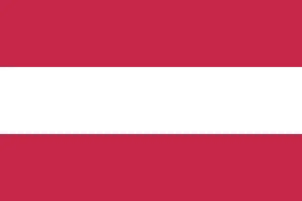 Vector illustration of Austria flag. Standard size. The official ratio. A rectangular flag. Standard color. Flag icon. Digital illustration. Computer illustration. Vector illustration.