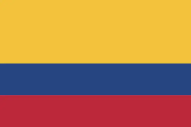 Vector illustration of Colombia flag. Standard size. The official ratio. A rectangular flag. Standard color. Flag icon. Digital illustration. Computer illustration. Vector illustration.