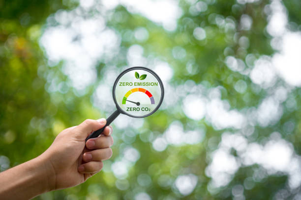 istock Magnifying glass measures net zero emissions with green area search for fresh air carbon neutral, environmentally friendly energy saving Long-term climate-neutral strategy Renewable energy. 2140033916