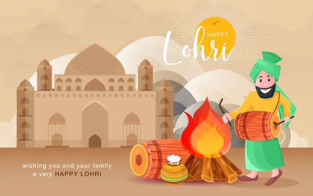 Vector illustration of Happy Lohri holiday banner for Punjabi festival