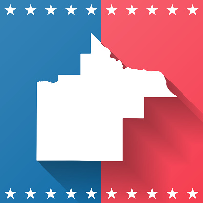 Map of Goodhue County - Minnesota, on a blue and red colored background. The blue color represents the Democratic Party and the red color represents the Republican Party. White stars are placed above and below the map. Vector Illustration (EPS file, well layered and grouped). Easy to edit, manipulate, resize or colorize. Vector and Jpeg file of different sizes.
