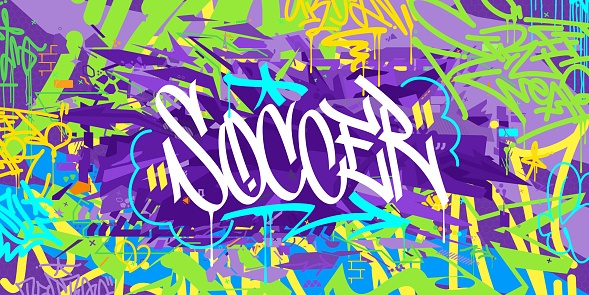 Trendy Abstract Hip Hop Urban Street Art Graffiti Style Soccer Or Football Illustration Background. Vector illustration