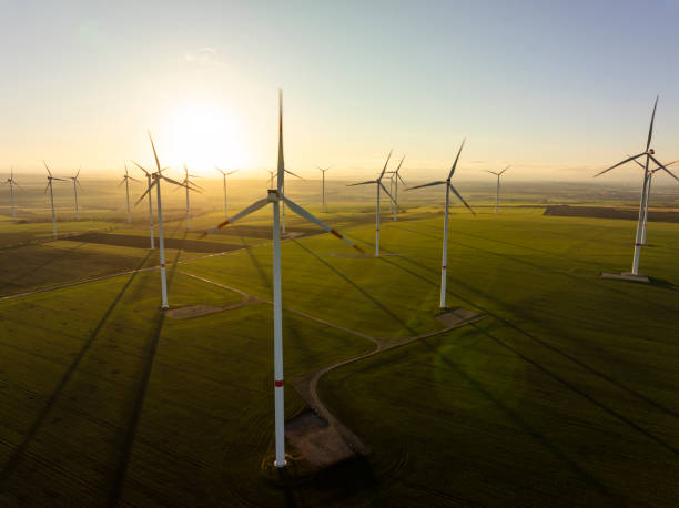 istock Aerial view of wind turbines 2140070194