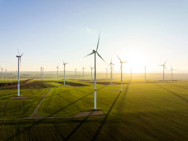 Aerial view of wind turbines