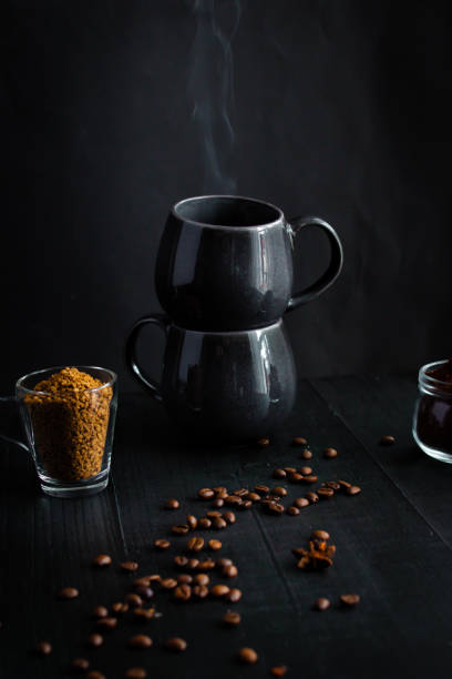 istock Morning, coffee. on a black background. Different types of coffee 2140077234