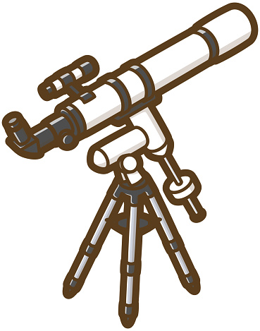 Astronomical telescope. Refracting telescope. Equatorial mount. Vector illustration.