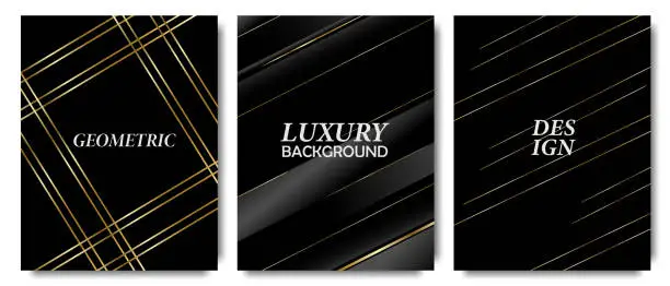 Vector illustration of Luxury geometric background template. Elegant classic design, gradient of gold lines and stripes on a black background.