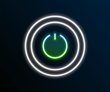 Glowing neon line Power button icon isolated on black background. Start sign. Colorful outline concept. Vector.