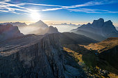 Sunrise above the dramatic landscape of the Dolomites (Dolomiti)