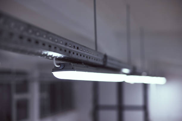 Fluorescent Light Tube Suspended, bright electrical light