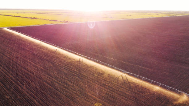 istock Aerial view of agricultural fields. Cloud seeding 2140164765