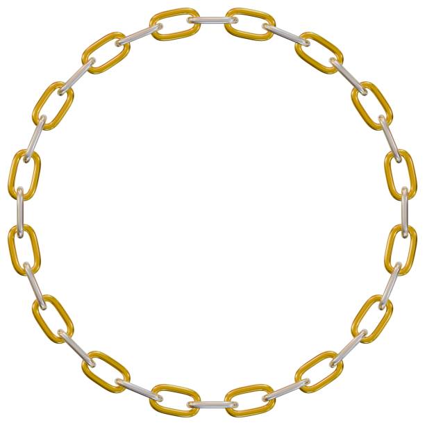 istock A link of silver and golden chains in a circle. 2140170788