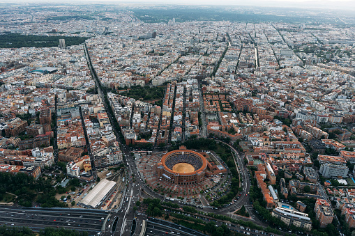 Cityscape skyline view of Madrid, bullfighter Las Vantas