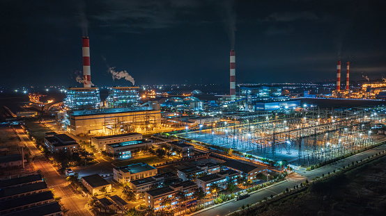 Drone view of Vinh Tan thermal power plant at night - Tuy Phong district, Binh Thuan province