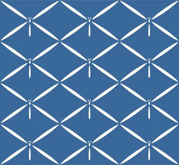 Vector illustration of Japanese Dragonfly Diamond Vector Seamless Pattern