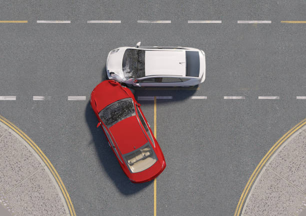 istock Car accident. Generic car crashed. Two cars crash in accident.Concept for insurance. 3D rendering. 2140239021