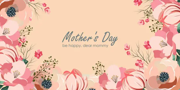 Vector illustration of Happy Mother's Day banner, card, horizontal poster, web border