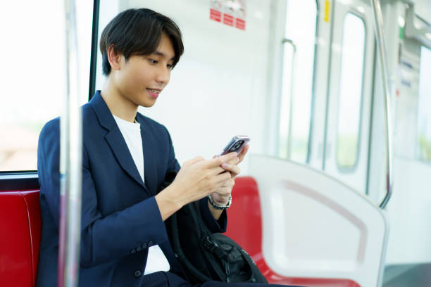 istock Businessman travels by the train. 2140243266