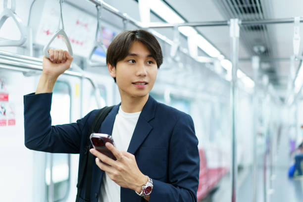 istock Businessman travels by the train. 2140243775