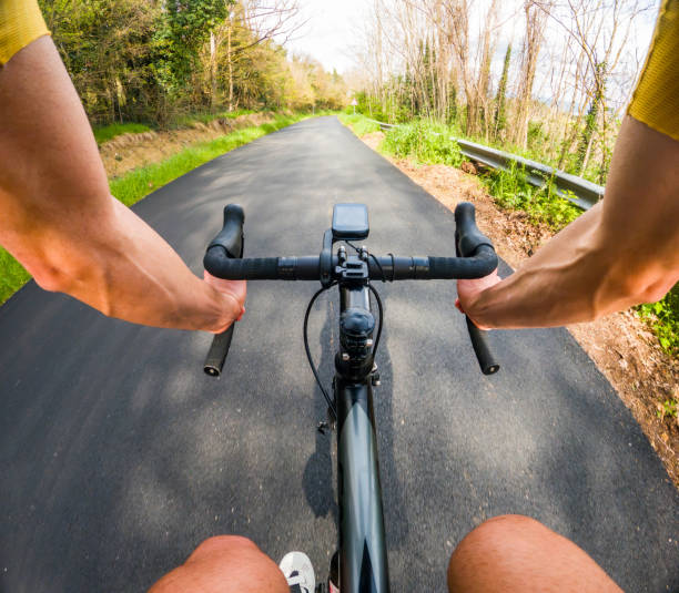 istock Cyclist's pov riding on picturesque road 2140267709