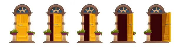 Vector illustration of Door opening process steps.