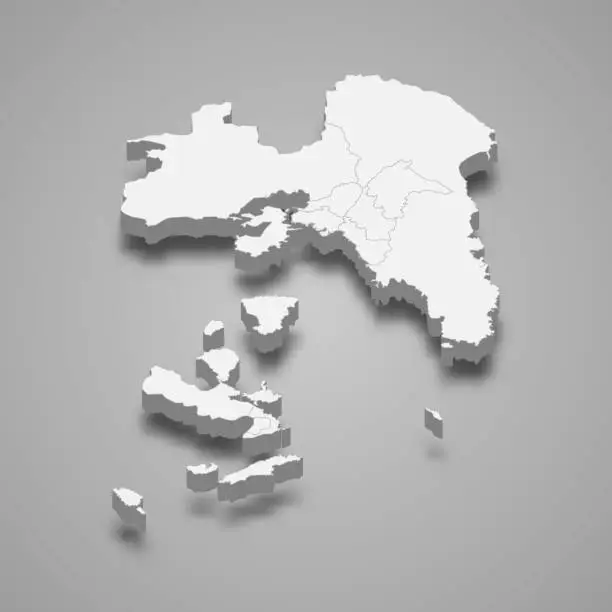 Vector illustration of 3d isometric map of Attica is a region of Greece