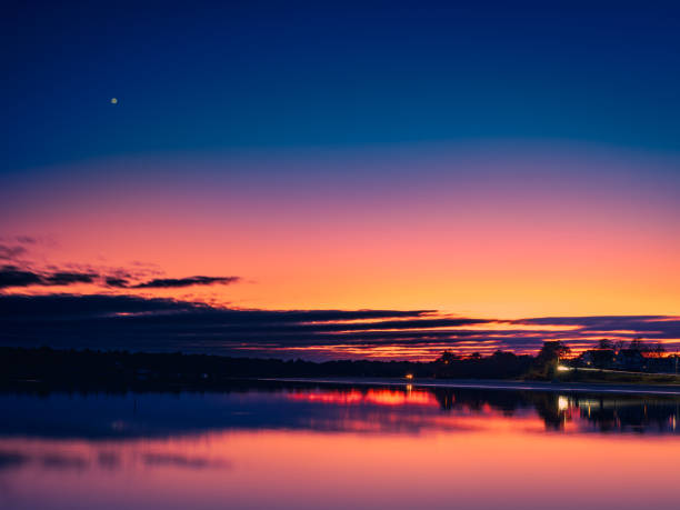Moonrise over Onset Beach in Wareham Harbor, Massachusetts, USA