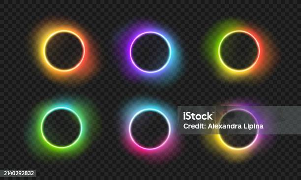 Bright Neon Rainbow Circles With Transparent Glow Effect Vector ...