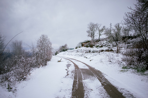 Heavy snowfall and strong wind. Bad weather forecast