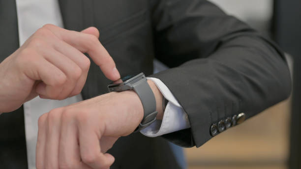 istock Close up of Male Hand using Smart Watch 2140304580